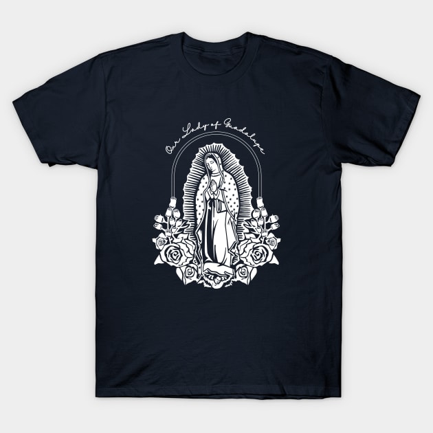 Our Lady of Guadalupe Floral T-Shirt by Little Fishes Catholic Tees